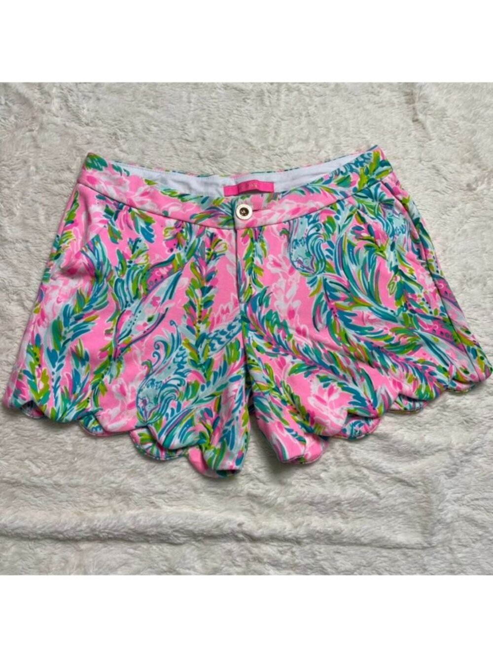 NWT Lilly Pulitzer Buttercup Shorts 4 Amalfi Blue Leaf It Wild Scalloped
